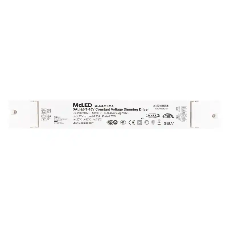 MCLED ZDROJ NAPÁJ. 75W, DC12V/6,25A, IP20, DALI, 0/1-10V A TLAČÍTKO ML-941.011.75.0 Sezónní Sleva
