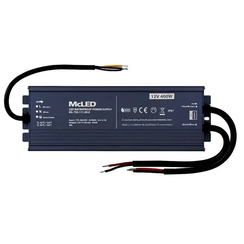 Aktuální MCLED ZDROJ NAPÁJ. 400W DC12V 33,33A IP67 HLINÍK ML-732.111.39.0