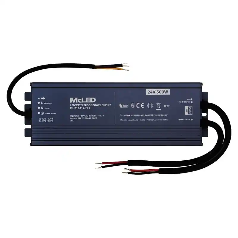 MCLED ZDROJ NAPÁJ. 500W DC24V 20,83A IP67 HLINÍK ML-732.112.39.1 Hit Sezóny
