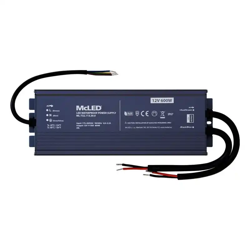MCLED ZDROJ NAPÁJ. 600W DC12V 50A IP67 HLINÍK ML-732.113.39.0 Speciální Cena