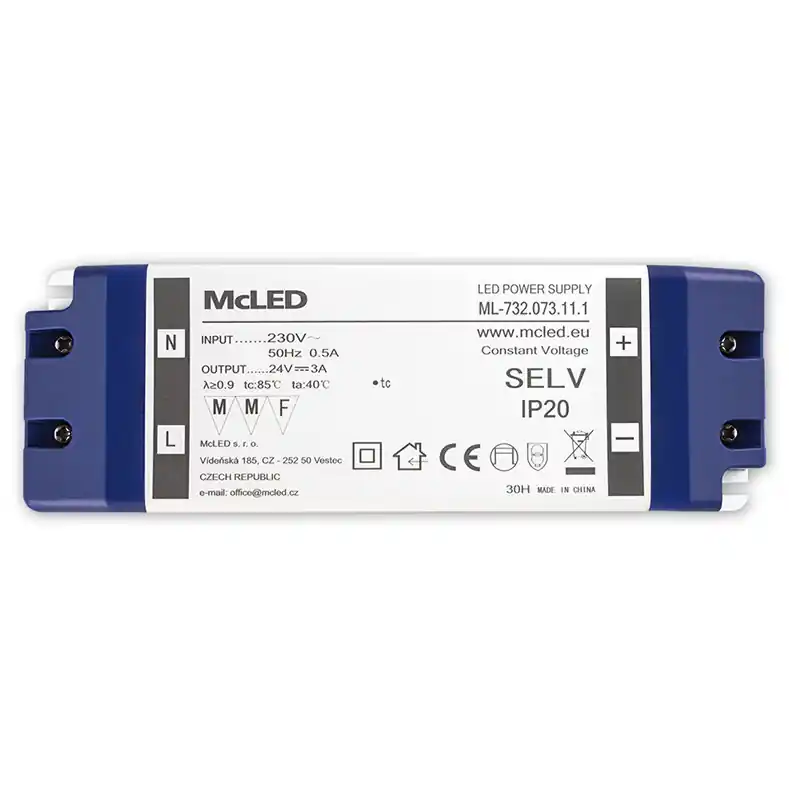 Expresní Doručení MCLED ZDROJ NAPÁJ. 72W 24VDC 3A IP20 PLAST SE SVORK. ML-732.073.11.1