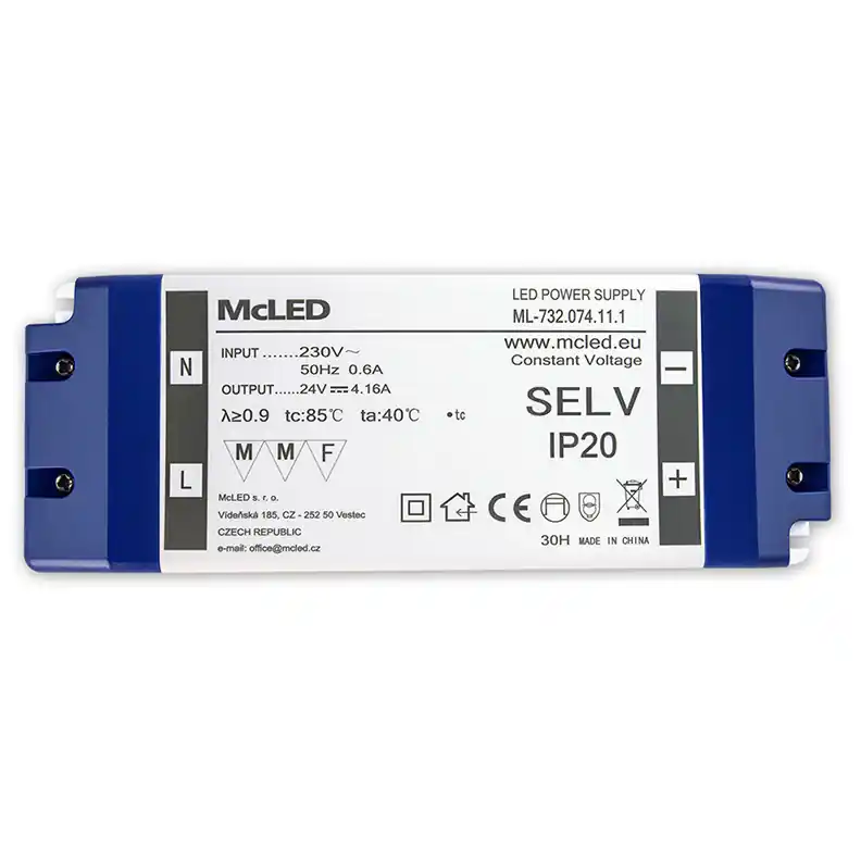 MCLED ZDROJ NAPÁJ. 100W DC24V/4,16A IP20 PLASTOVÉ PROVEDENÍ SE SVORKOVNICÍ ML-732.074.11.1 Cenově Výhodný
