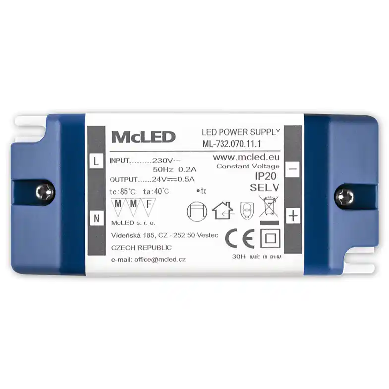 Cenově Výhodný MCLED ZDROJ NAPÁJ. 12W DC24V 0,5A IP20 PLAST. PROV. SE SVORKOVNICÍ ML-732.070.11.1