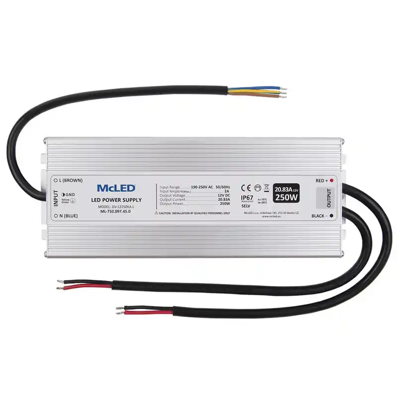 MCLED ZDROJ NAPÁJ. 250W DC12V/20,83A IP67 HLINÍKOVÝ ML-732.097.45.0 Omezená Nabídka