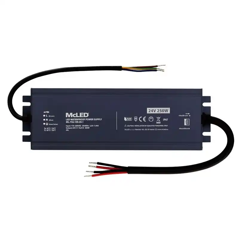 Dokud Zásoby Vydrží MCLED ZDROJ NAPÁJ. 250W DC24V 10A IP67 HLINÍK ML-732.109.39.1
