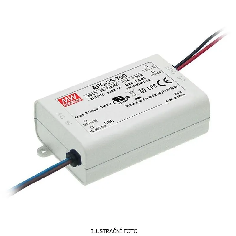 Nejlepší Volba MEAN WELL ZDROJ PRO LED APC-25-500 25W VSTUP 90-264V AC, 127-370V DC VÝSTUP 500MA 15-50V 91486