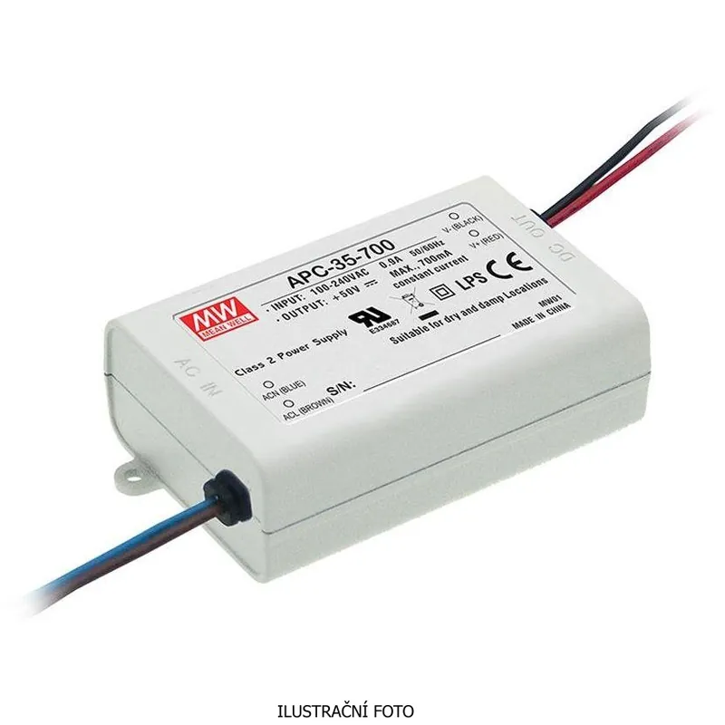 MEAN WELL ZDROJ PRO LED APC-35-350 35W VSTUP 90-264V AC, 127-370V DC VÝSTUP 350MA 28-100V 91495 Akční Cena