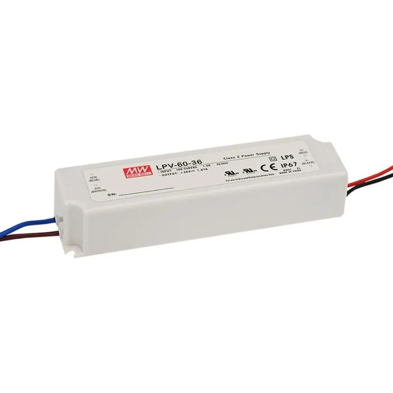 MEAN WELL ZDROJ PRO LED LPV-60-36 60W VSTUP 90-264V AC, 127-370V DC VÝSTUP 36V 0-1.67A 11605 Víkendová Akce