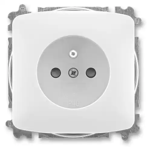 Autentický Zásuvka jednonásobná s ochranným kolíkem, s integrovanými clonkami ABB Tango 6619A-A06357 B bílá