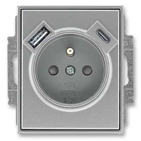 Levný ABB ELEMENT 5569E-A32357 36 ZÁSUVKA 1-NÁS S KOLÍKEM S CLONKAMI S NABÍJENÍM USB-A USB-C OCELOVÁ