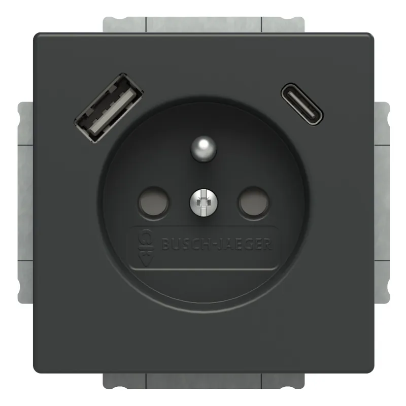ABB FUTURE 2CKA002017A1913 ZÁSUVKA 1NÁSOBNÁ S KOLÍKEM S CLONKAMI S NABÍJENÍM USB-A USB-C ANTRACITOVÁ Originální