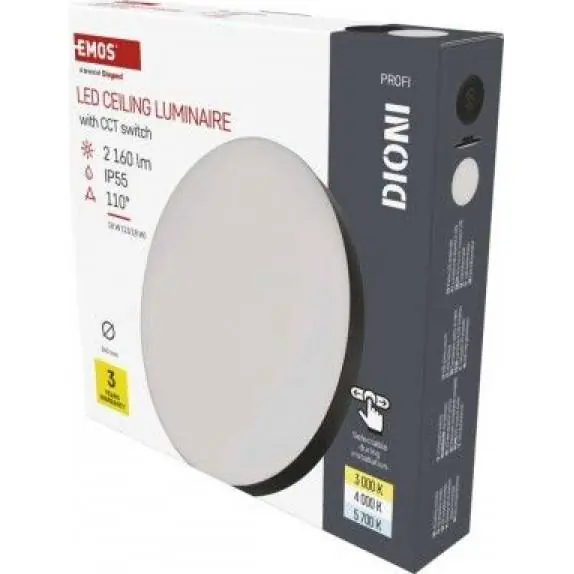 ZM7154 LED přisazené svítidlo DIONI kruhové, černé, 18W, se změnou CCT EMOS Bezpečná Platba