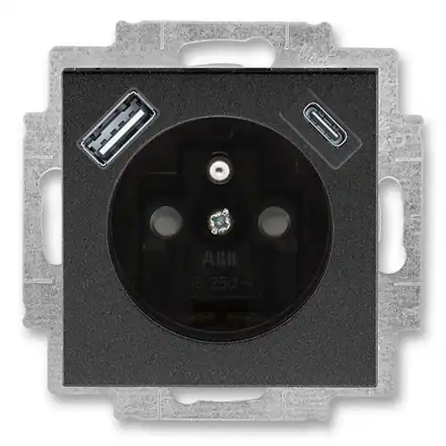 Zásuvka jednonásobná s clonkami s USB nabíjením (USB-A + USB-C) ABB Levit M 5569H-A32357 63 onyx/kouřová černá Přímo Od Výrobce