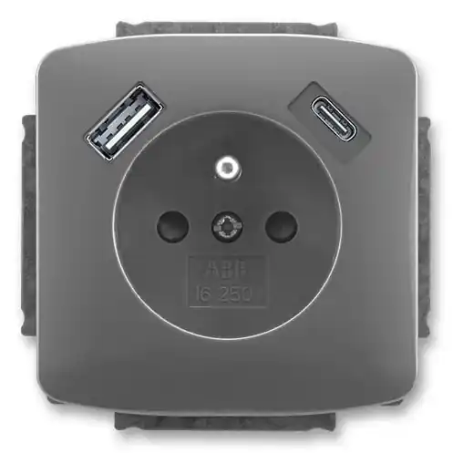 Ihned K Objednání Zásuvka jednonásobná s ochranným kolíkem, s clonkami, s USB nabíjením (USB-A + USB-C) ABB Tango 5569A-A32357 S2 kouřová šedá