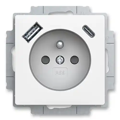 Zásuvka jednonásobná s kolíkem, s clonkami, USB-A USB-C ABB Zoni 5569T-A32357 240 matná bílá Nová Kolekce