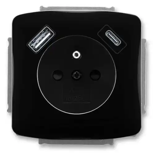 Speciální Cena Zásuvka jednonásobná s ochranným kolíkem, s clonkami, s USB nabíjením (USB-A + USB-C) ABB Tango 5569A-A32357 N černá