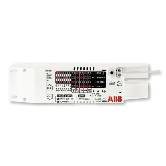 Cenově Výhodný ABB RF 3299-23318 PŘIJÍMAČ RF 2KANÁLOVÝ SPÍNACÍ S BEZPOT. VÝSTUPEM VESTAVNÝ 868 MHZ