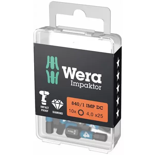 Výprodej Bit šroubovací 1/4" DIN 3126 C6,3 Vnitř. šestihr. 6x25mm Balení 10 ks Wera 5157606001
