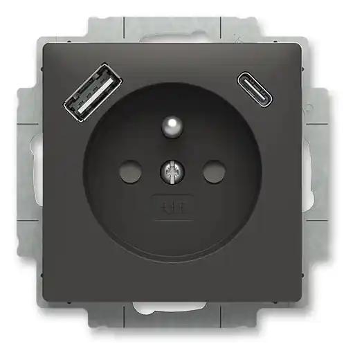 Zásuvka jednonásobná s kolíkem, s clonkami, USB-A USB-C ABB Zoni 5569T-A32357 237 matná černá Dokud Zásoby Vydrží