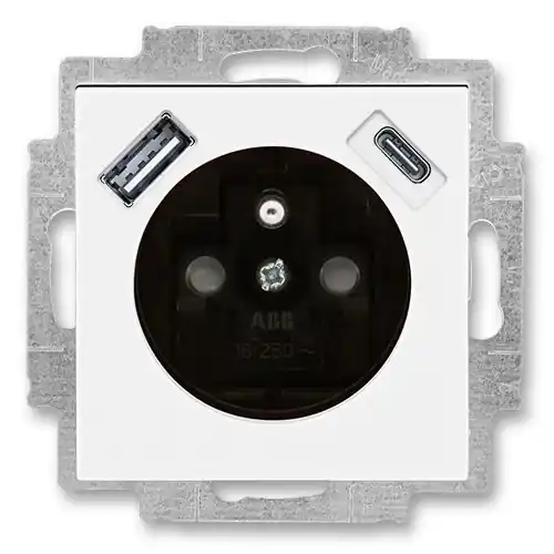 Kup Teď Zásuvka jednonásobná s clonkami s USB nabíjením (USB-A + USB-C) ABB Levit 5569H-A32357 62 bílá/kouřová černá