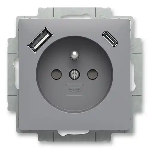 Doprava Zdarma Zásuvka jednonásobná s kolíkem, s clonkami, USB-A USB-C ABB Zoni 5569T-A32357 241 šedá