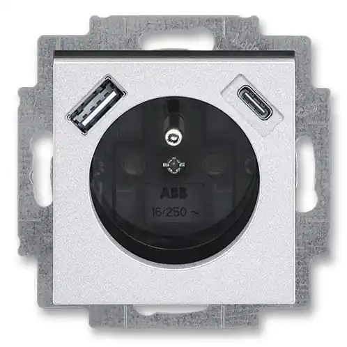 Zásuvka jednonásobná s clonkami s USB nabíjením (USB-A + USB-C) ABB Levit M 5569H-A32357 70 titanová/kouřová černá Cenově Výhodný
