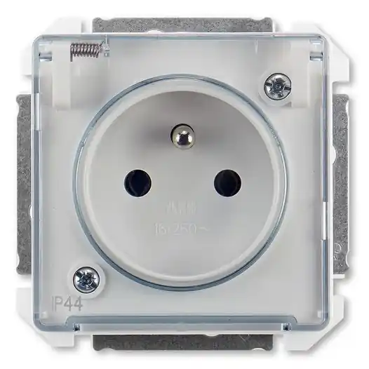 Expresní Doručení Zásuvka jednonásobná IP44 s víčkem ABB Swing 5518G-A02989 B1 bílá (průhledné víčko)