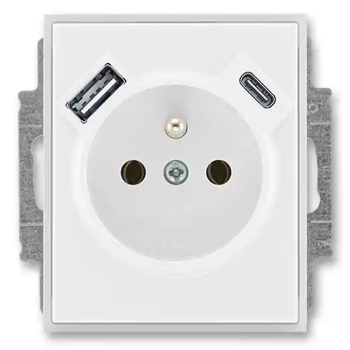 Expresní Doručení Zásuvka jednonásobná s clonkami s USB nabíjením (USB-A + USB-C) ABB Time Element 5569E-A32357 01 bílá/ledová bílá