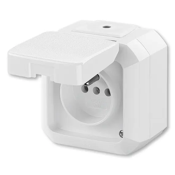 ABB VARIANT 5518N-C02510 B ZÁSUVKA JEDNONÁSOBNÁ S OCHRANNÝM KOLÍKEM S VÍČKEM IP54 BÍLÁ Omezená Nabídka
