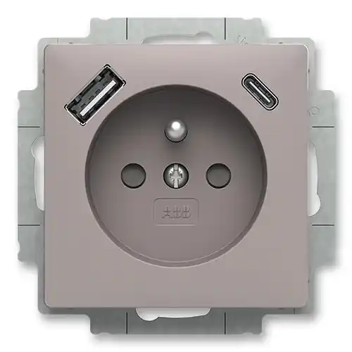 Sleva Zásuvka jednonásobná s kolíkem, s clonkami, USB-A USB-C ABB Zoni 5569T-A32357 244 greige