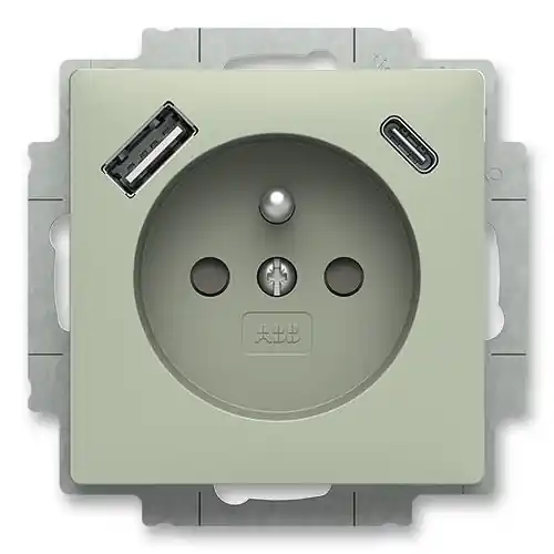 Kup Teď Zásuvka jednonásobná s kolíkem, s clonkami, USB-A USB-C ABB Zoni 5569T-A32357 243 olivová