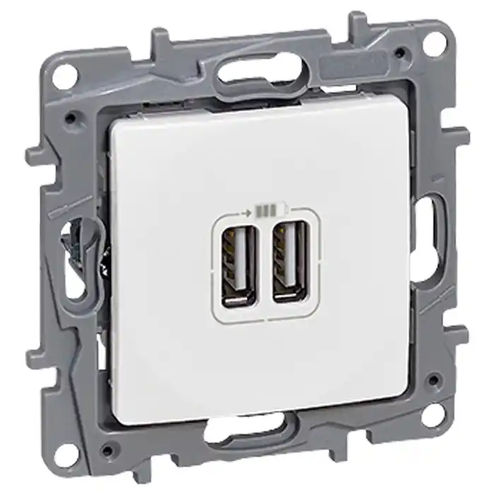 Nabíječka USB adaptér Legrand Niloé 764594, dvojitá, 2,4A, bílá Zlevněný