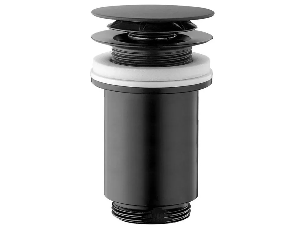 Umyvadlová výpust 5/4“, click-clack, velká zátka, max 80mm, černá mat Omezená Nabídka