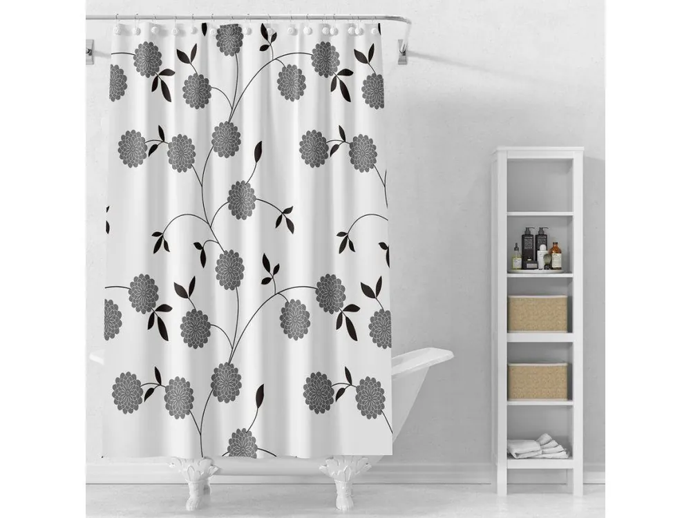 Poslední Šance Sprchový závěs 180x180cm, vinyl, bílá, černé kytky