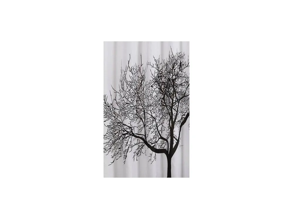Zlevněný Aqualine sprchový závěs 180x200cm, polyester, černá/bílá, strom