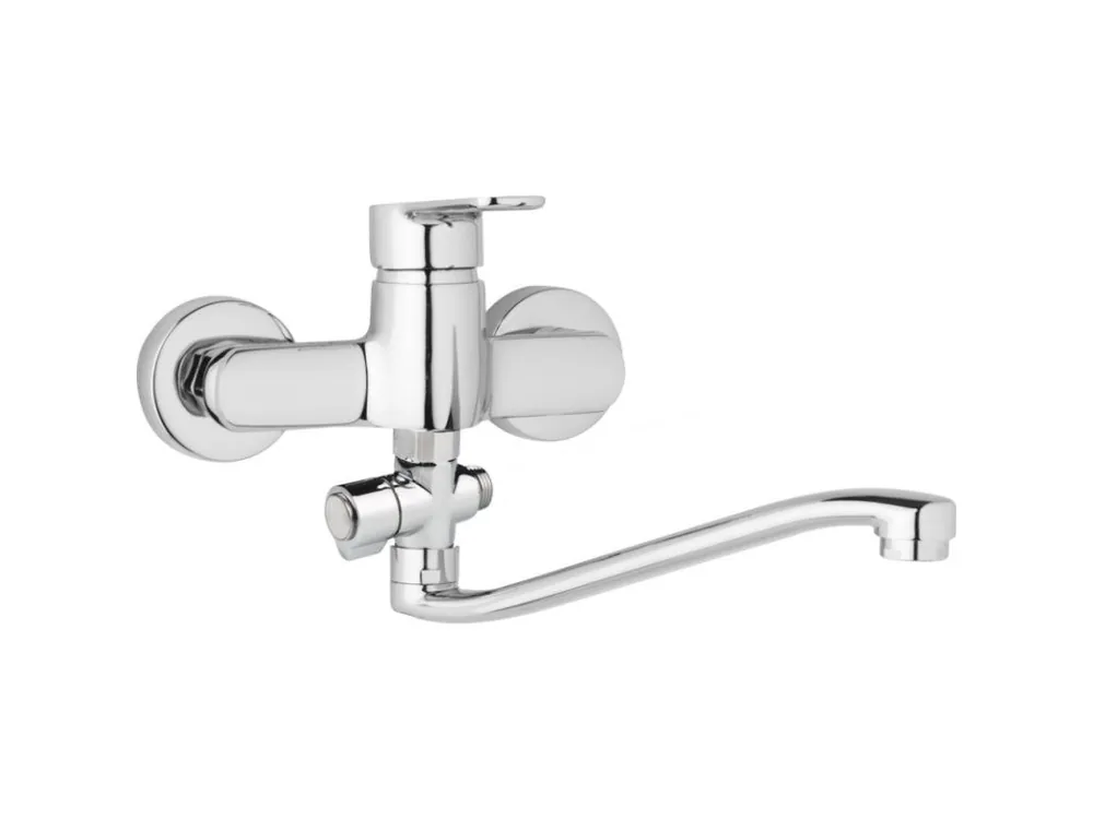 Novinka Nástěnná umyvadlová a sprchová baterie MIRAM, rozteč 150 mm, otočný přepínač, bez příslušenství, S ramínko 300 mm