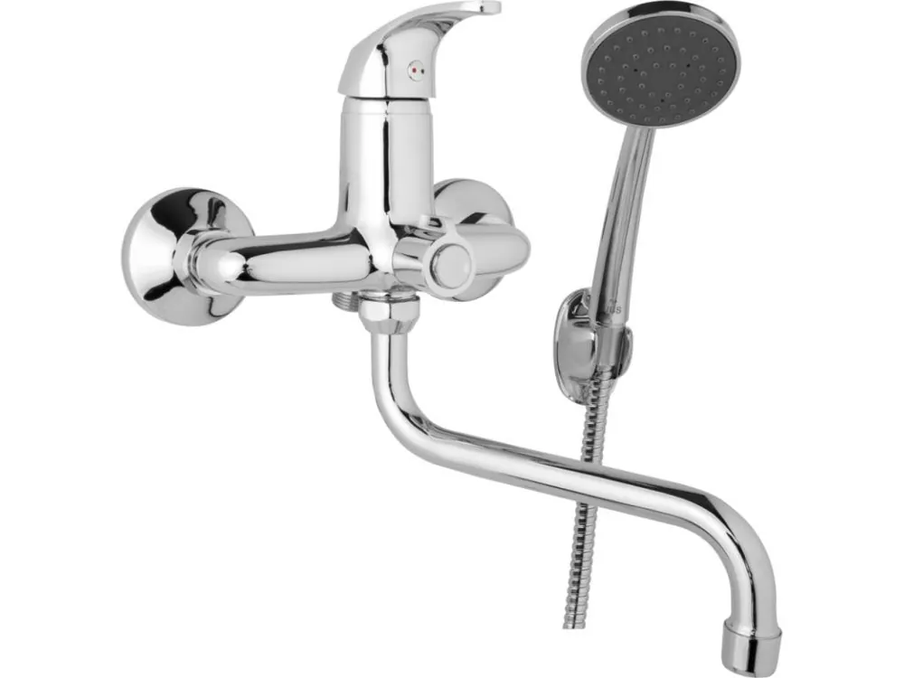 Kup Teď Nástěnná umyvadlová a sprchová baterie SLIM, rozteč 150 mm, otočný přepínač v těle, s příslušenstvím, trubkové ramínko 300 mm