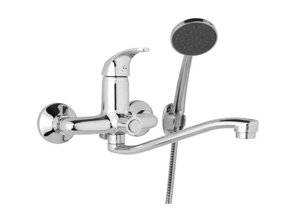 Nástěnná umyvadlová a sprchová baterie SLIM, rozteč 150 mm, otočný přepínač v těle, s příslušenstvím, S ramínko 300 mm Omezená Nabídka