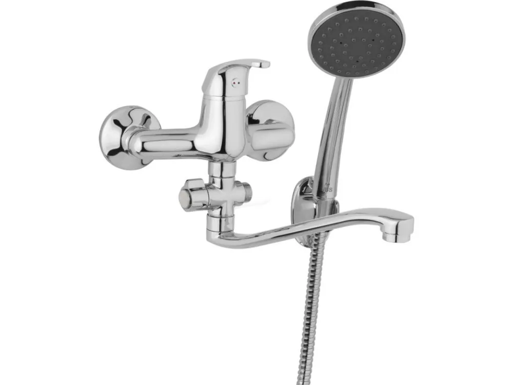 Značkový JB Sanitary nástěnná umyvadlová a sprchová baterie SLIM A10 37 21 rozteč 150 mm, otočný přepínač, s příslušenstvím, S ramínko 250 mm