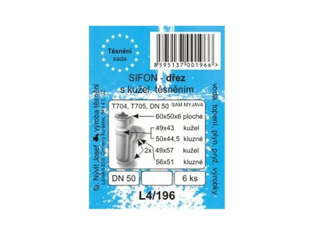 Sezónní Sleva SADA - těsnění dřez. sifonu DN50 - T704 T705 s kužel. těsněním - L4/196